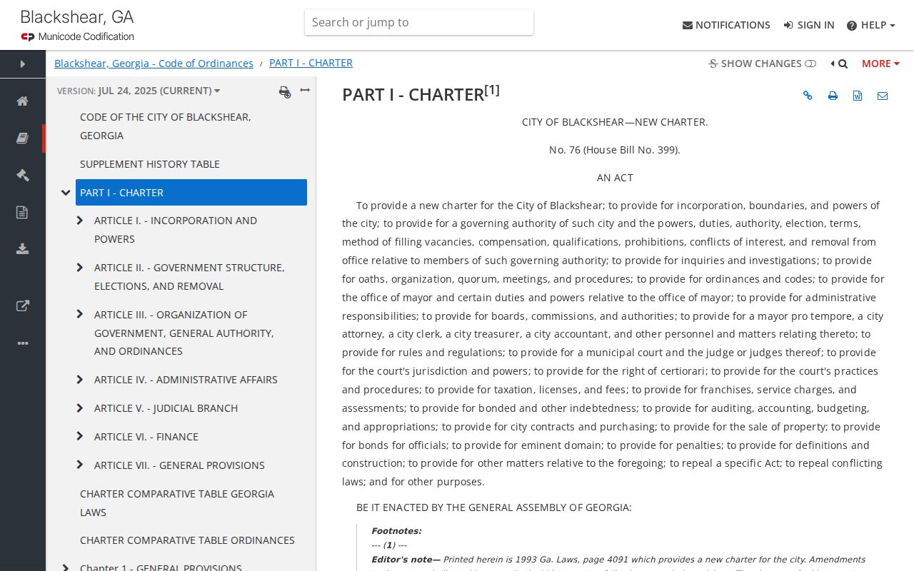 Blackshear charter Article V municipal court provisions