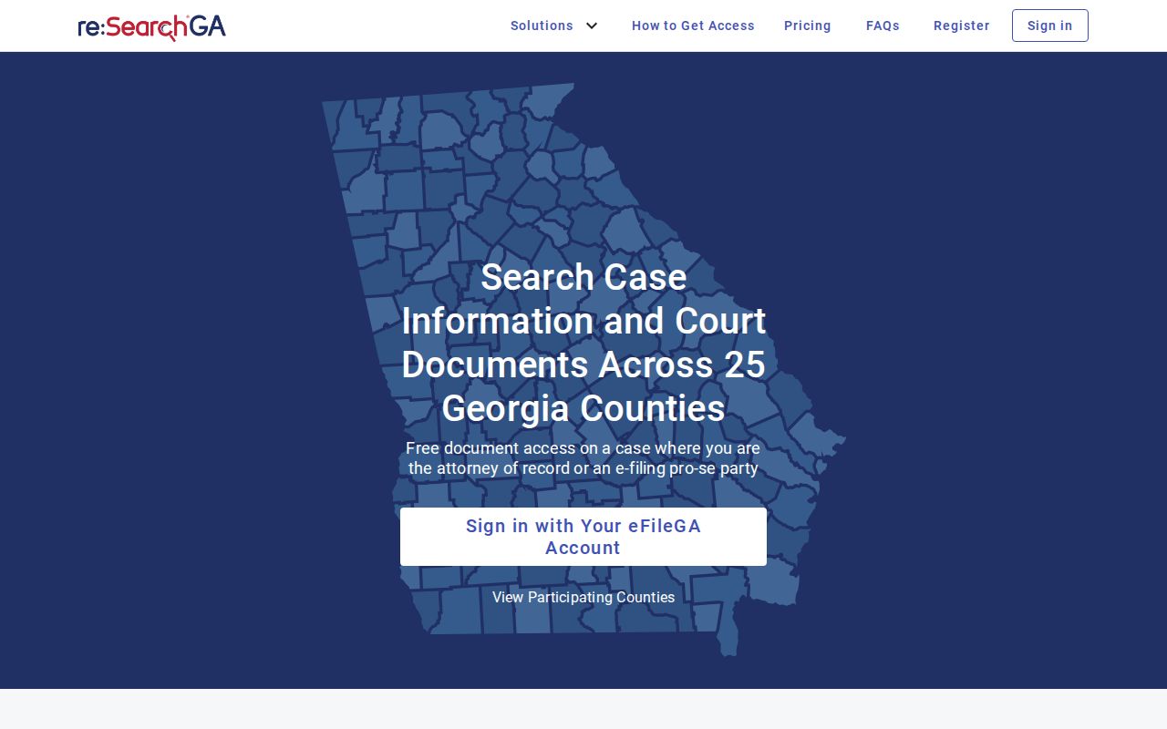 re:SearchGA case search frame for participating Pierce County courts
