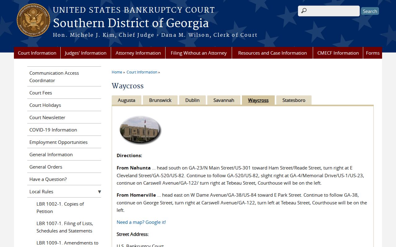 Southern District of Georgia Bankruptcy Court Waycross division information