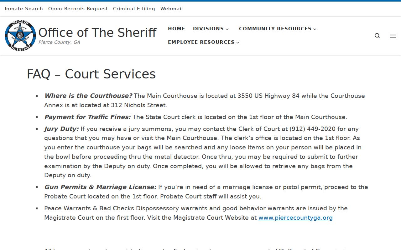 Pierce County courthouse security and court office information